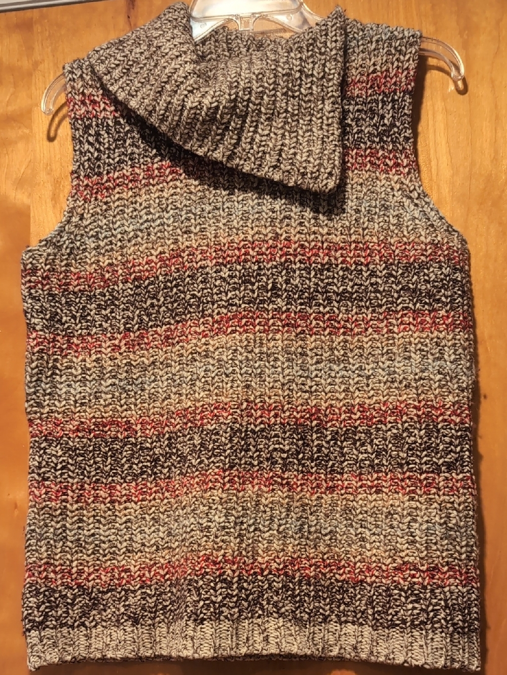 J. Crew Women's Sleeveless Turtleneck Sweater Vest in Gray, Brown & Red Stripe